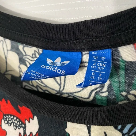 Adidas Trefoil Tee in Black/Multi Floral Print - Picture 9 of 9